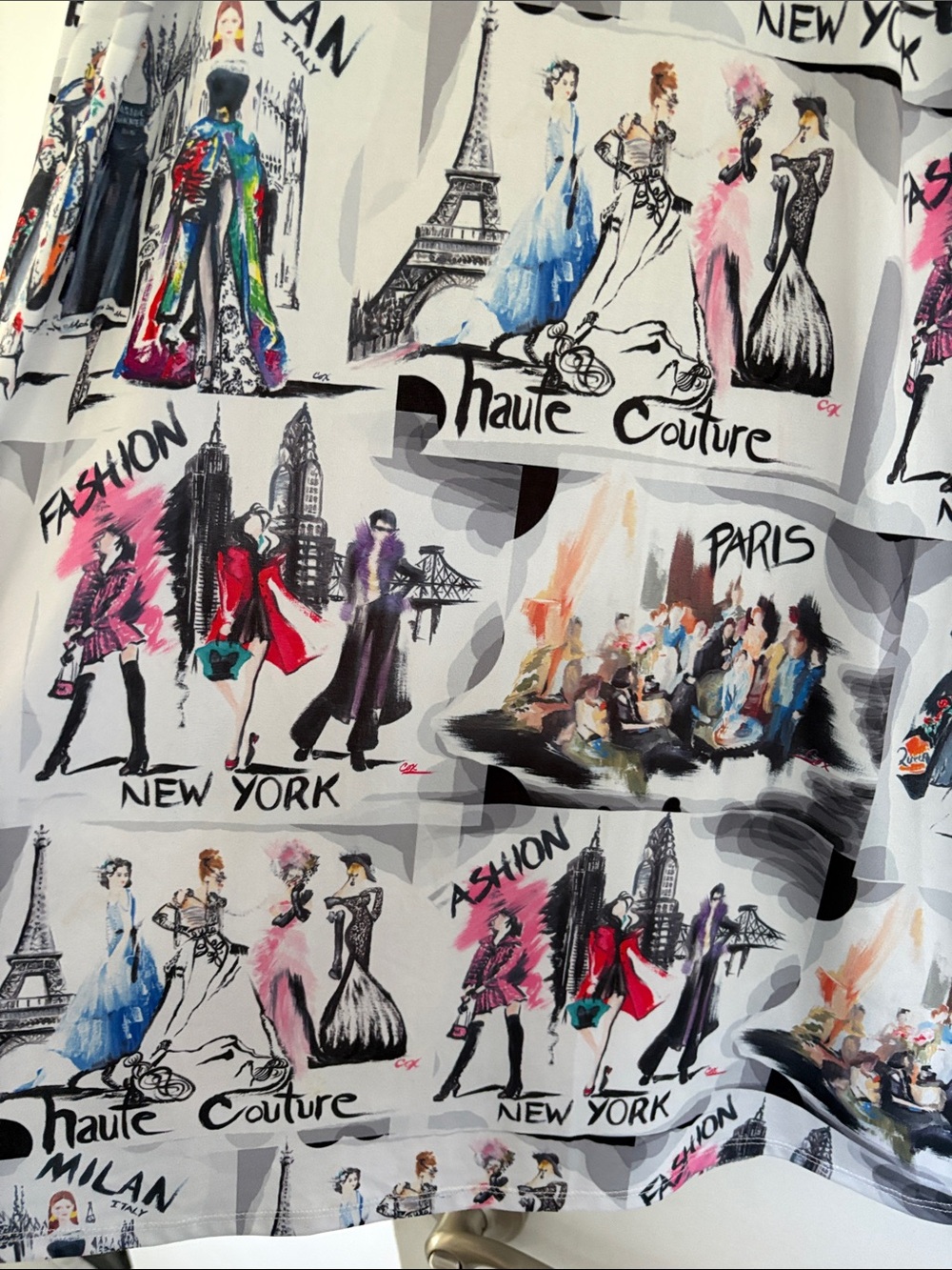 Fashion Illustration Sports Coutour Dress in White with Multicolor Print - Picture 6 of 6